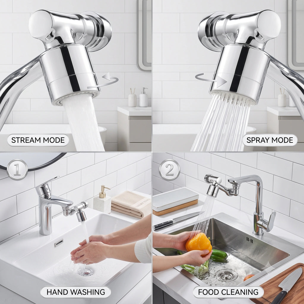 RotatingTapExtension -  Multi-Mode Water Flow | 3-Way Spray Head | Rust Resistant