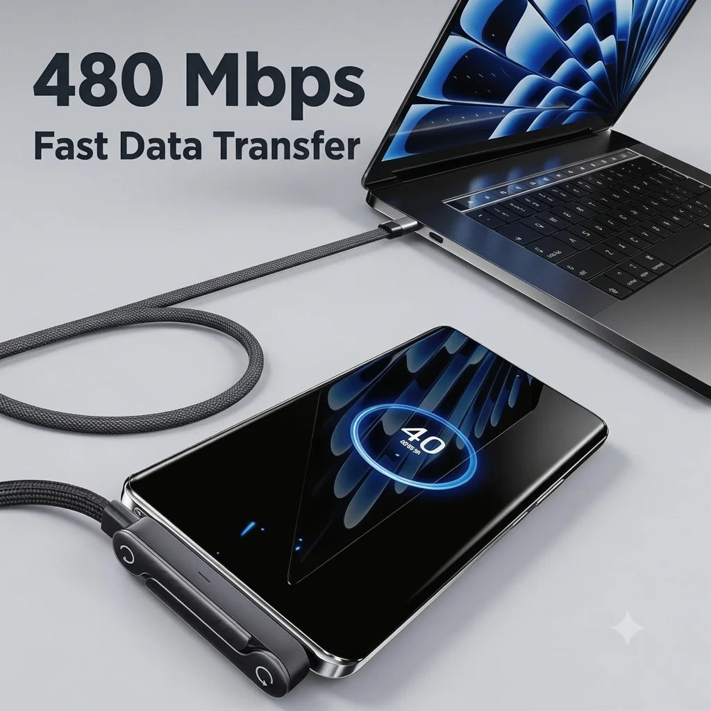SnapVolt - Braided USB-C Cable | Built-In Phone Stand | Data Transfer