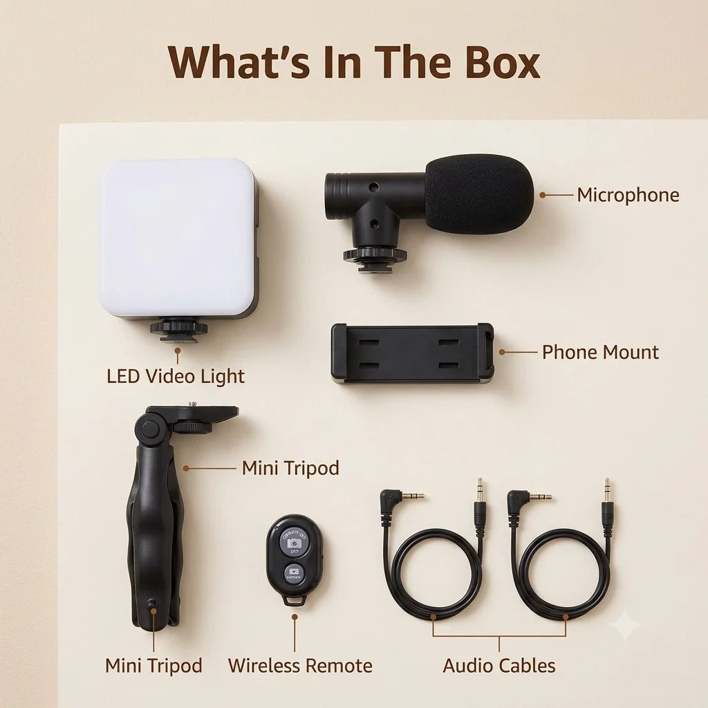 VlogPro - 6-in-1 Vlogging Kit | Flexible Tripod |  LED Light |  Remote Control