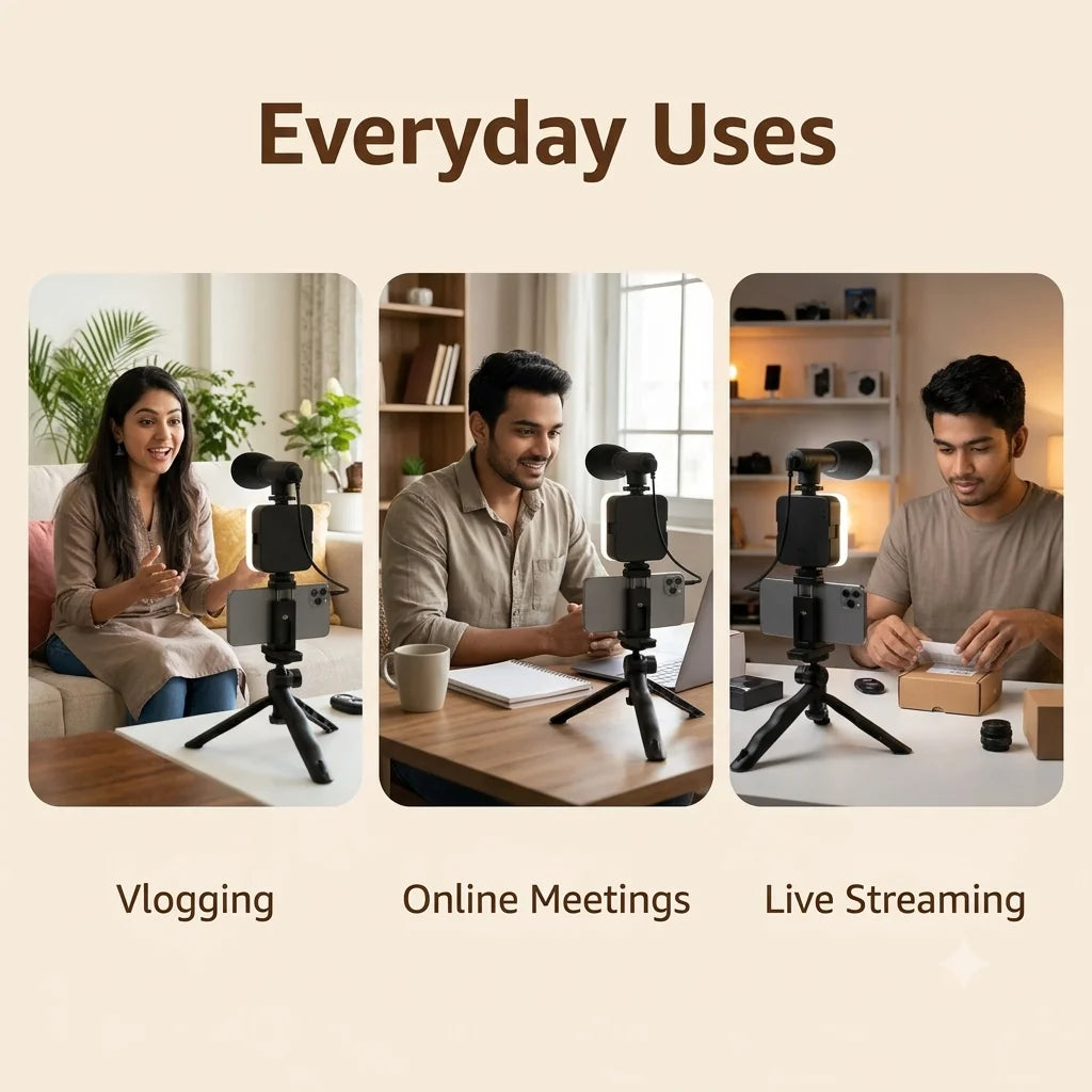 VlogPro - 6-in-1 Vlogging Kit | Flexible Tripod |  LED Light |  Remote Control