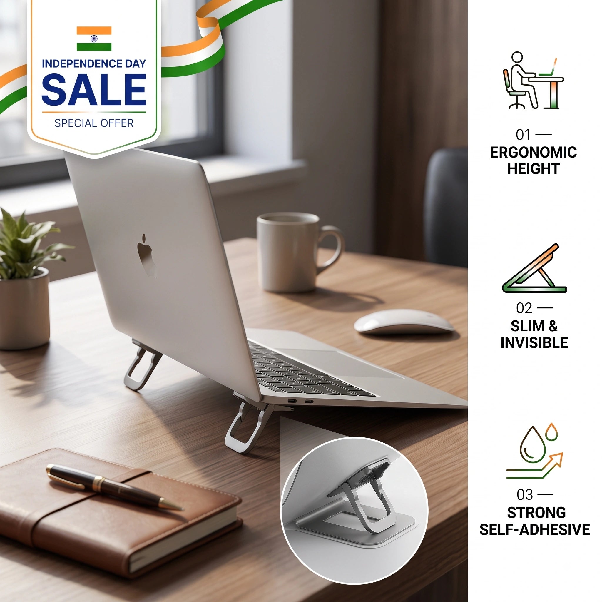 DeskLift™ - Compact Laptop Legs | Ergonomic Incline & Enhanced Airflow | Strong Stick | Lightweight Metal
