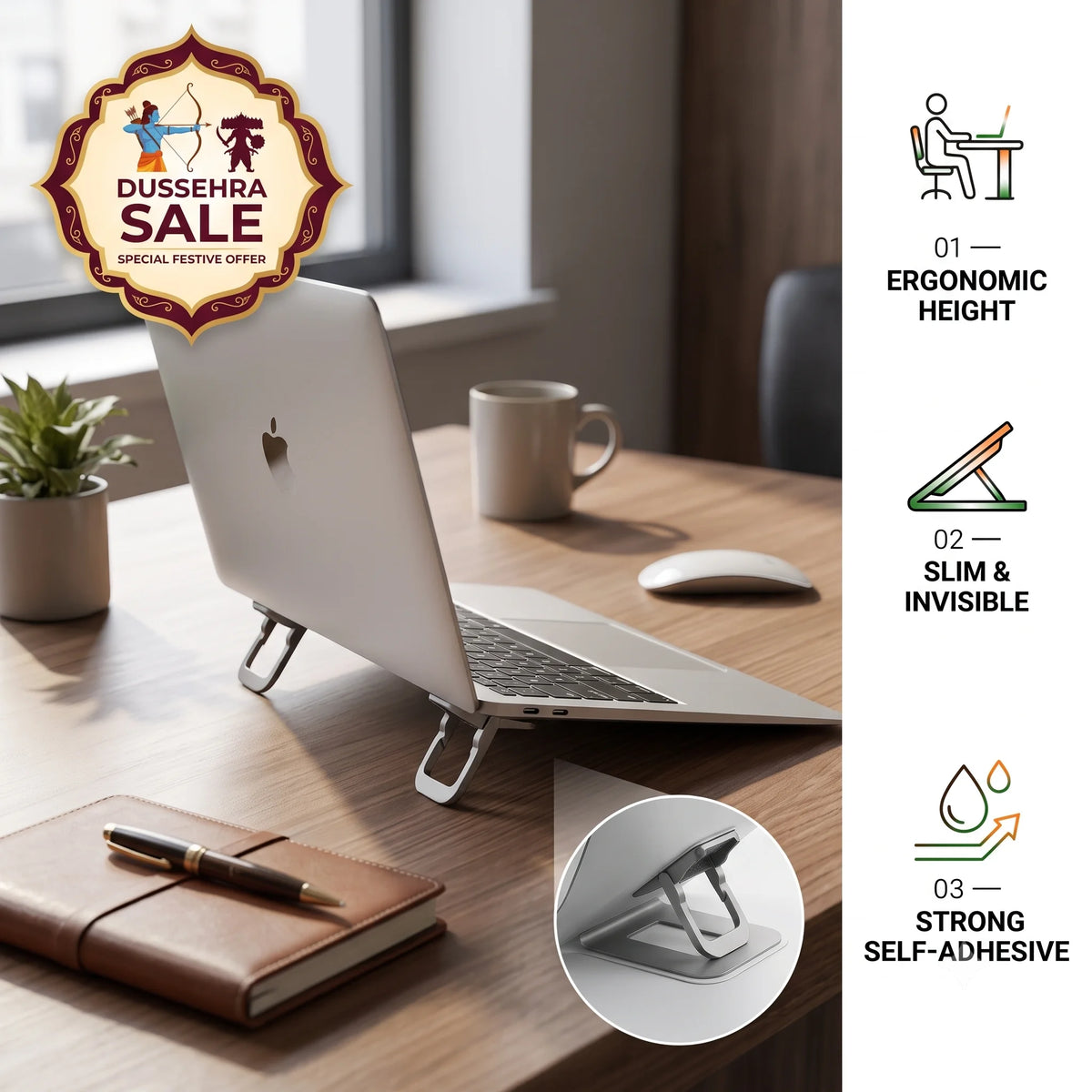 DeskLift™ - Compact Laptop Legs | Ergonomic Incline & Enhanced Airflow | Strong Stick | Lightweight Metal