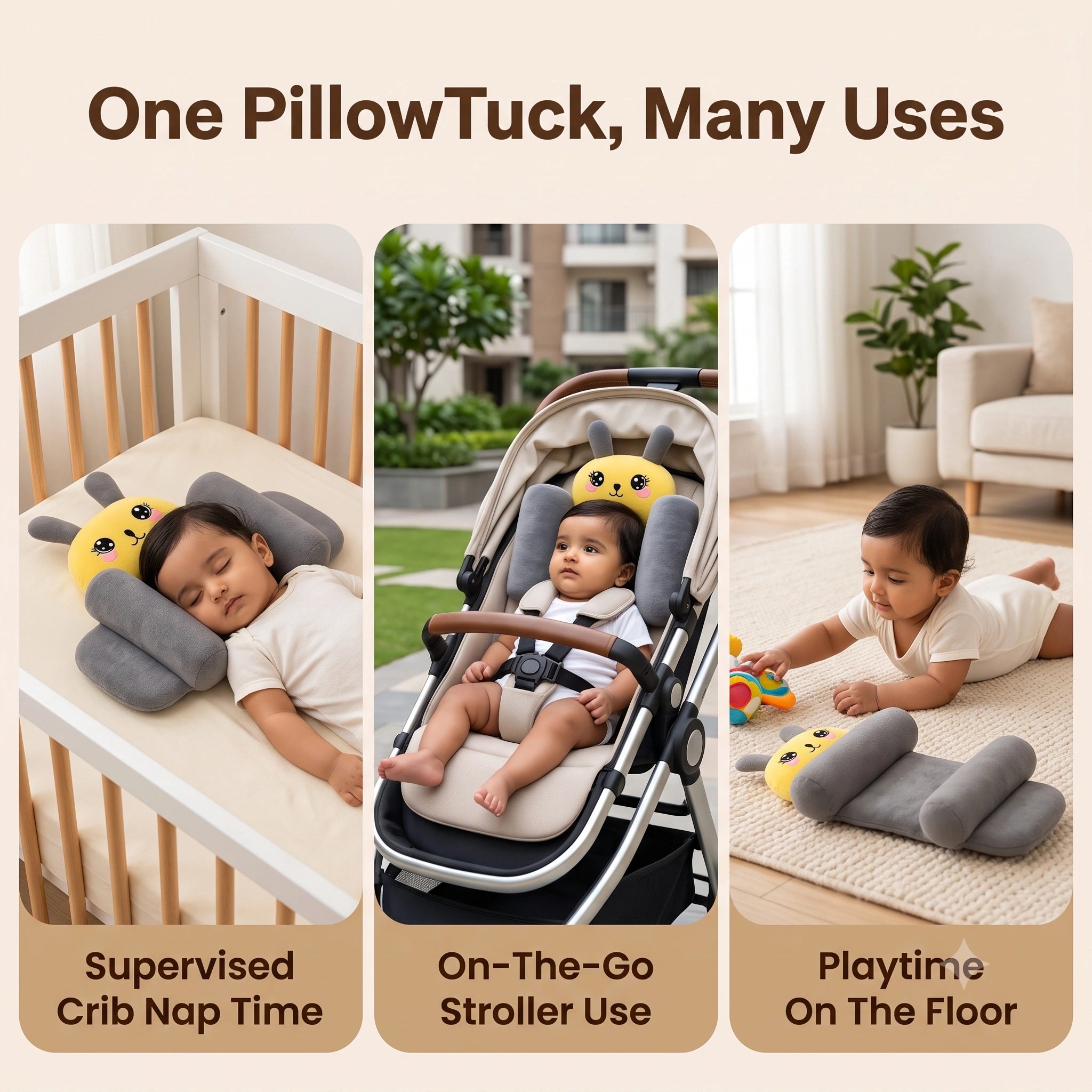 HeadHug - Baby Head Support Pillow | Adjustable Ergonomic Fit | Soft Cotton Comfort