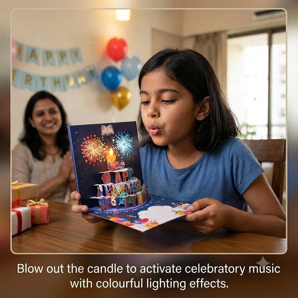 MelodyPop - 3D Birthday Card | Blowable LED Candle | Celebration Tune