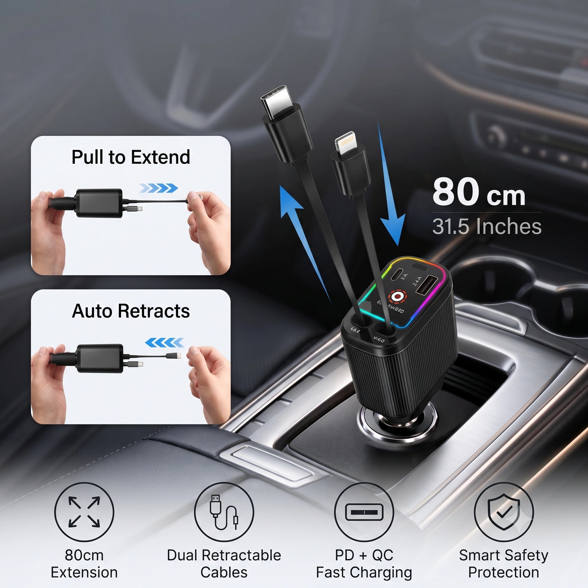 CarChargePro -  4-in-1 Cables | 120W Fast Charger | 180° Rotation