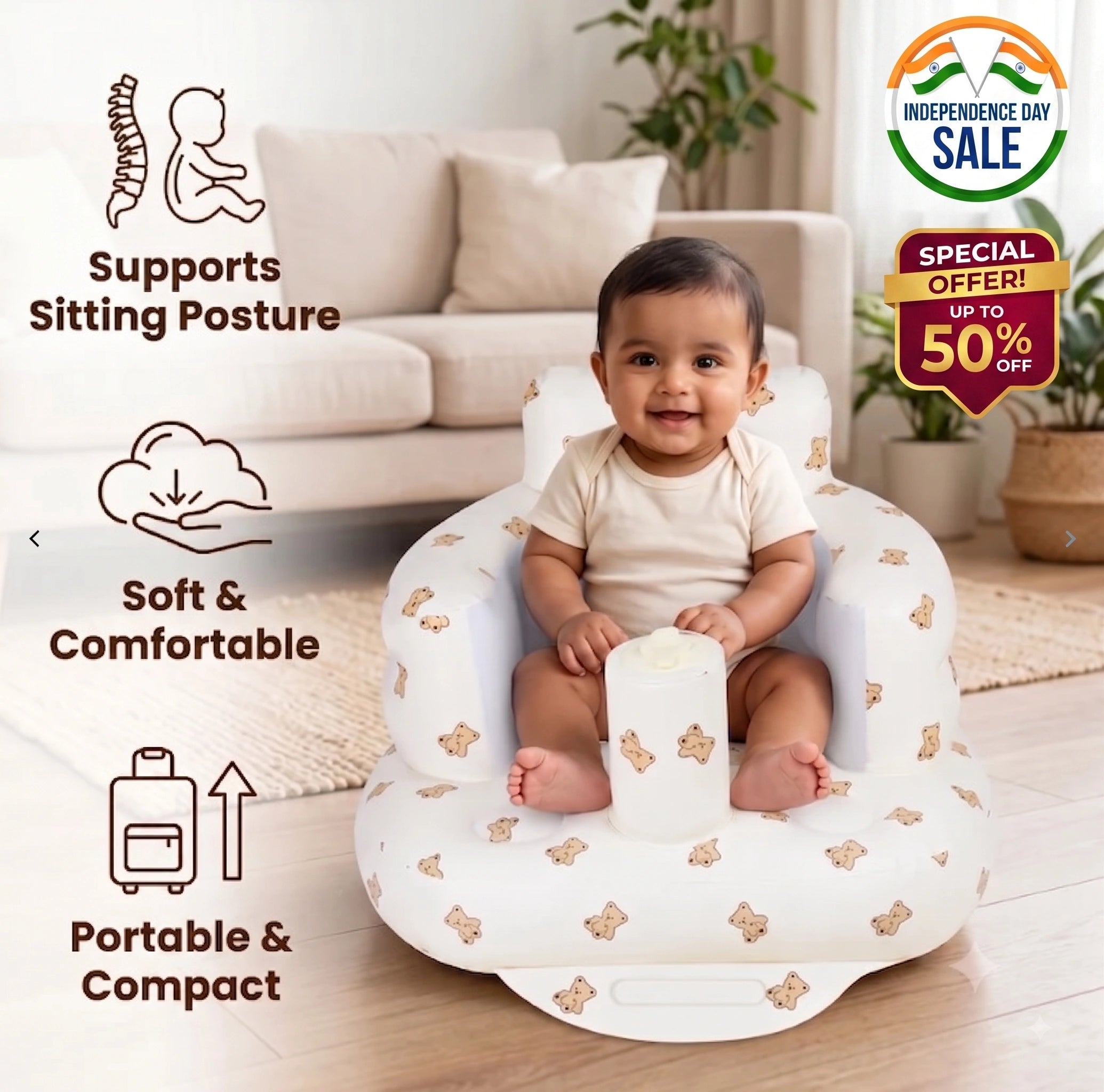 BabyNest - Premium Toddler Sofa | 360° Safety Support | Portable Inflatable Design