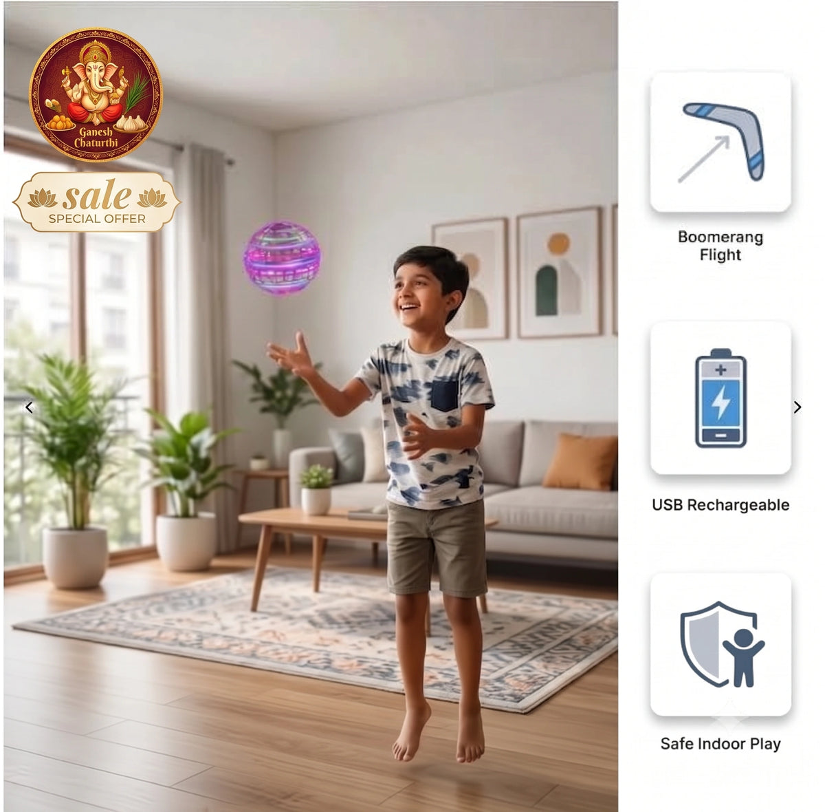 AeroSpin™ - Boomerang LED Ball | Sensor Hover | Auto-Return | Kid Safe