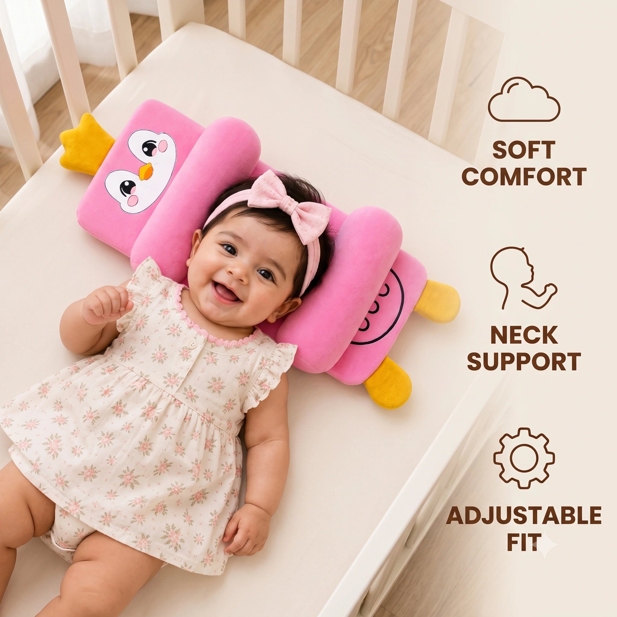 HeadHug - Baby Head Support Pillow | Adjustable Ergonomic Fit | Soft Cotton Comfort