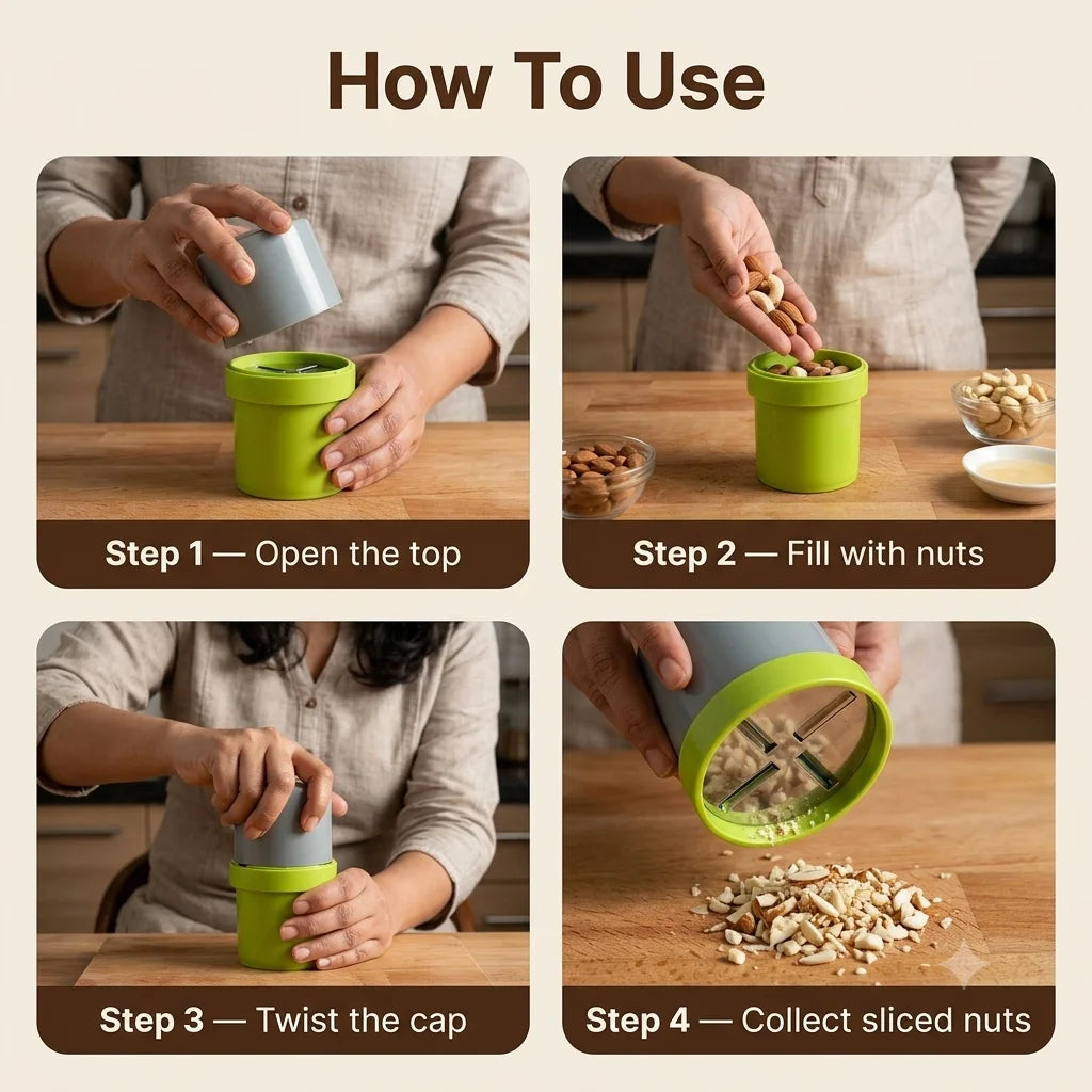 NutGrind™ - Nut & Chocolate Slicer | Manual Push | Steel Blades