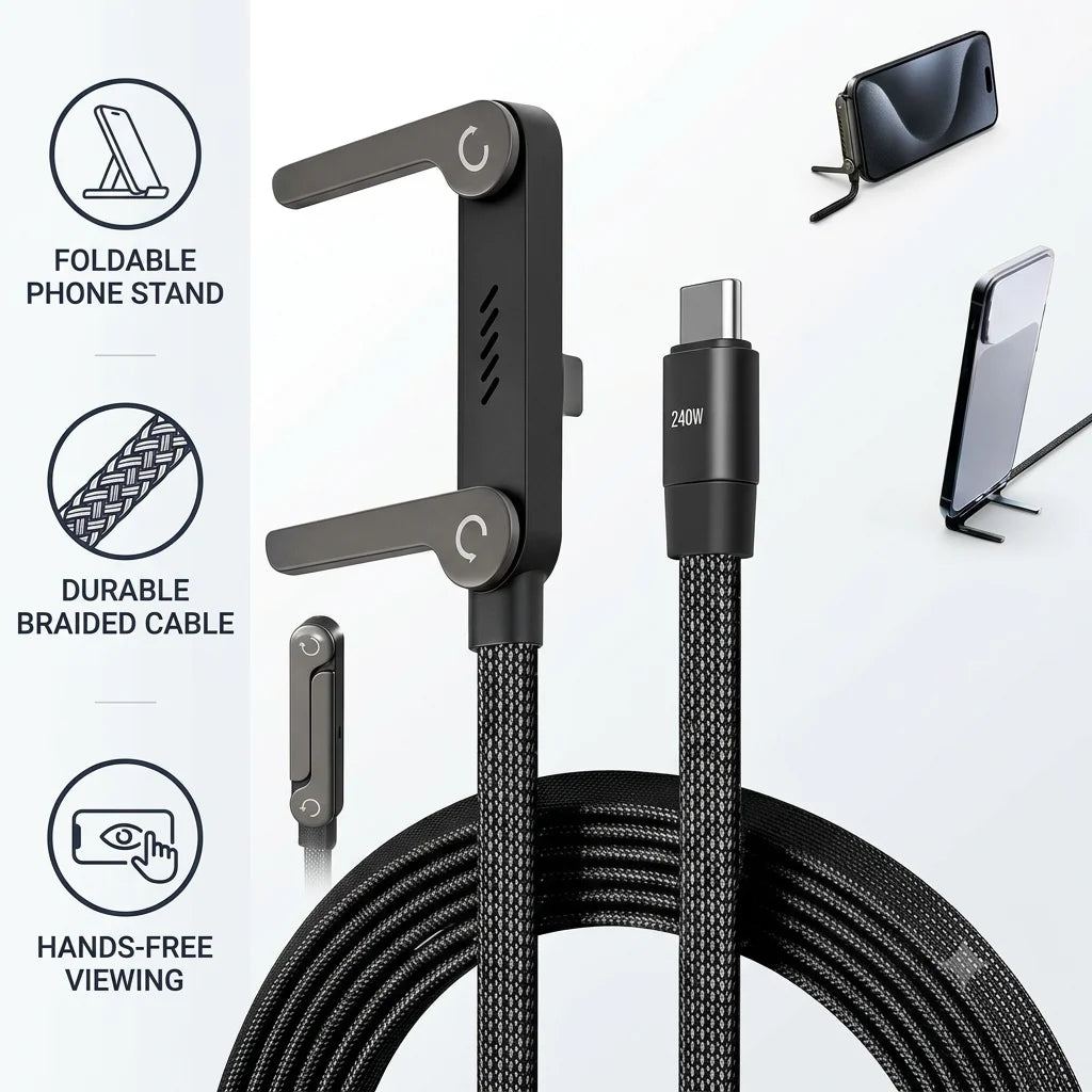 SnapVolt - Braided USB-C Cable | Built-In Phone Stand | Data Transfer