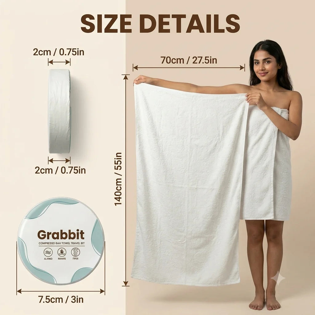 TravelTowel — Pocket-Size Cotton Towel | Expands with Water | 56 × 28 in