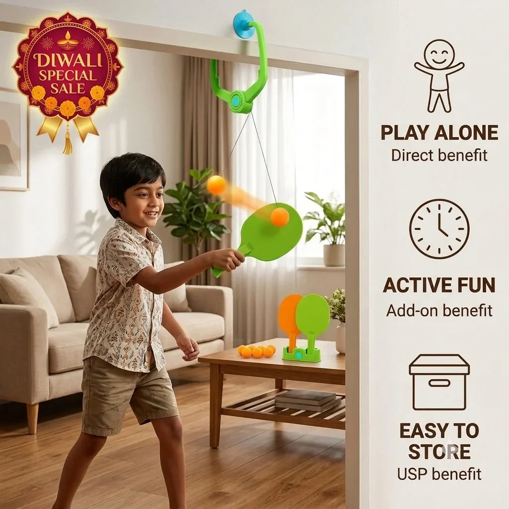 SoloPong™ - Solo Table Tennis Trainer | Door-Mount Setup | Self-Returning Ball