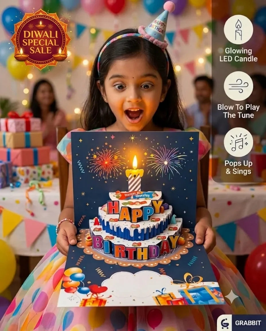 MelodyPop™ - 3D Birthday Card | Music & Lights | Blow-Out LED Candle