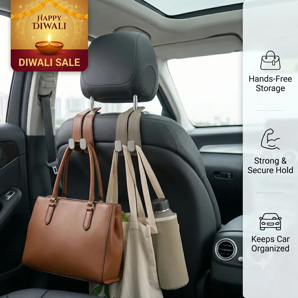BagBuddy™ — Car Headrest Bag Hook | Holds upto 20 Kg | Snap-On