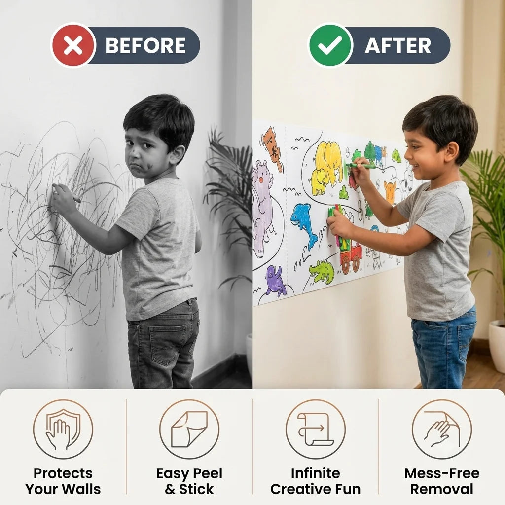 DoodleRoll™ -  Coloring Paper | 300 cm Canvas | Pre-Printed Designs | Easy Coloring