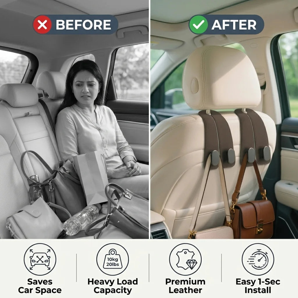 BagBuddy™ — Car Headrest Bag Hook | Holds upto 20 Kg | Snap-On
