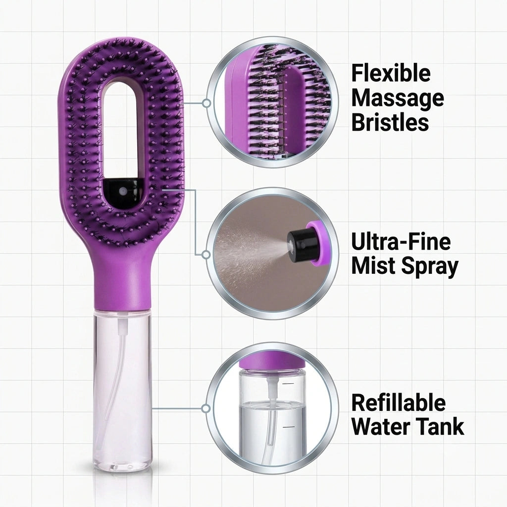 DetangleMist - 2-in-1 Detangling Brush | Anti-Frizz Hair Care | Easy to Use