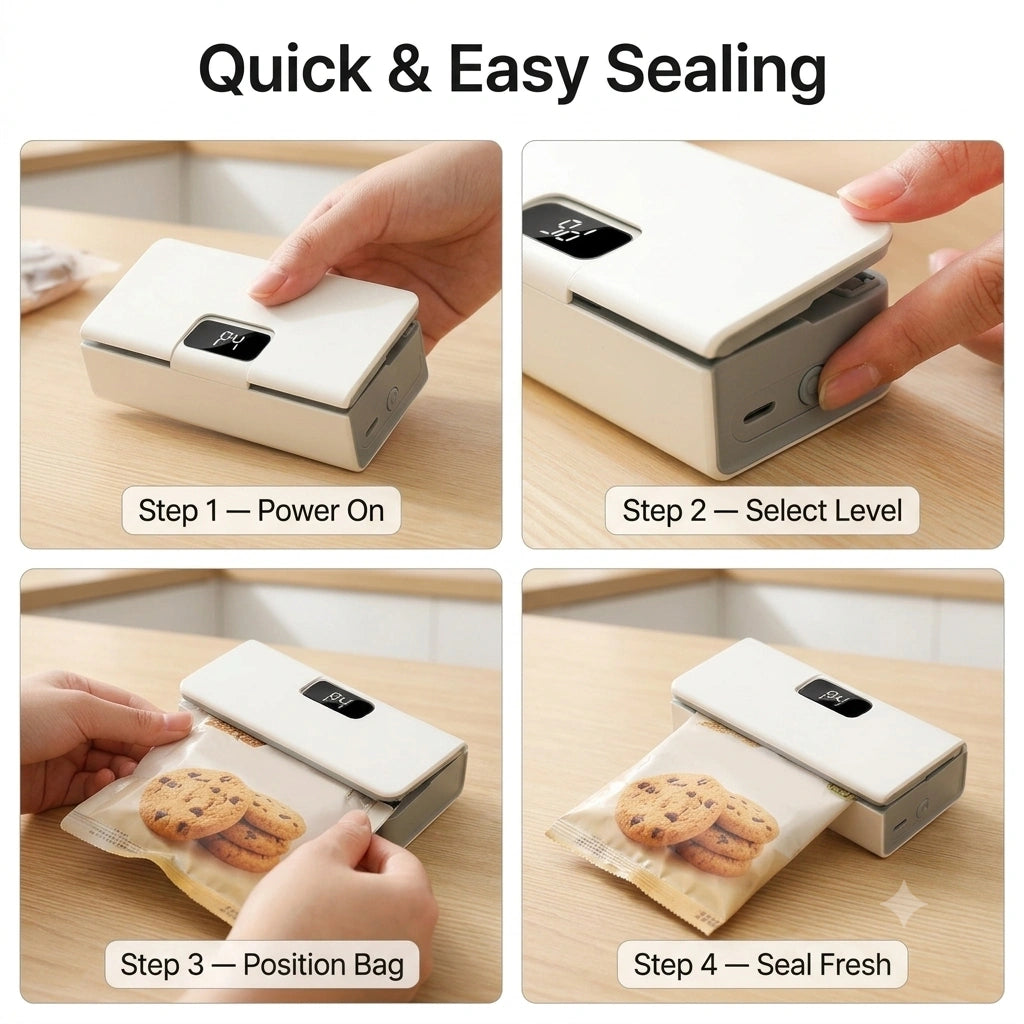 FreshSeal - 2in1 bag sealer & cutter | rechargeable | LED Display | Portable
