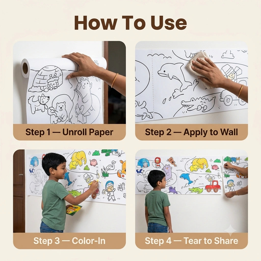 DoodleRoll -  Coloring Paper | 300 cm Canvas | Pre-Printed Designs | Easy Coloring