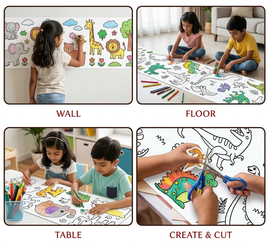 DoodleRoll -  Coloring Paper | 300 cm Canvas | Pre-Printed Designs | Easy Coloring