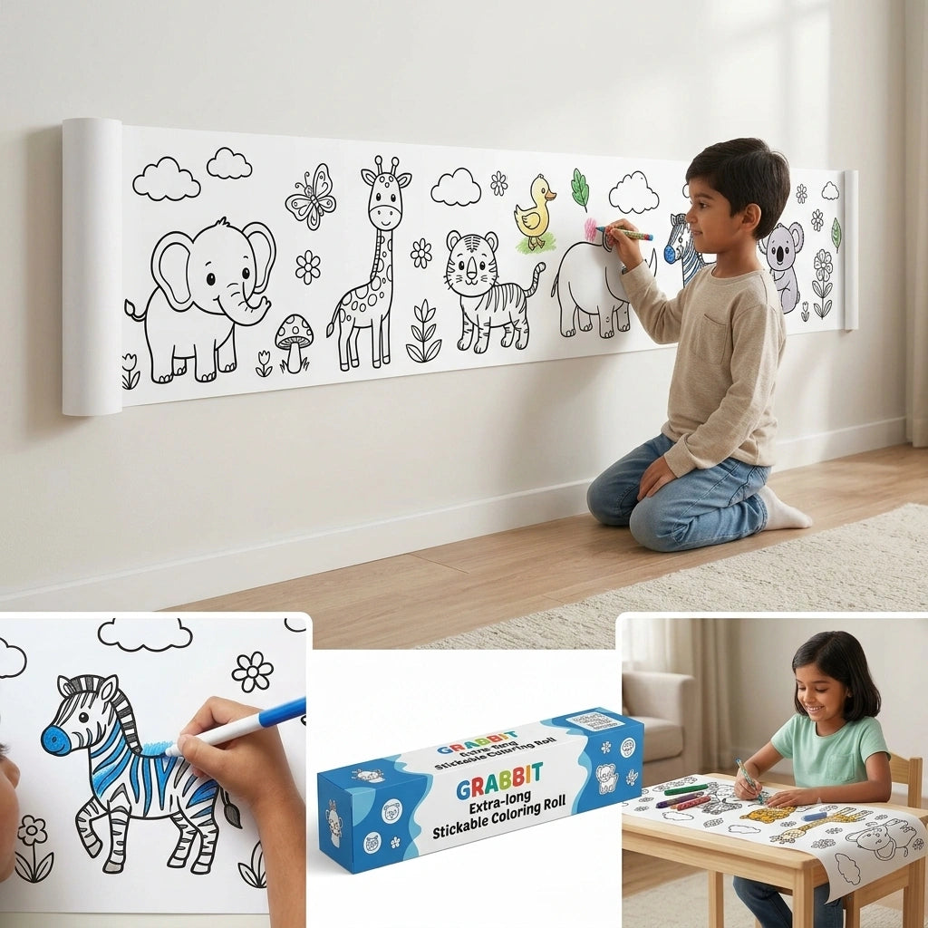 DoodleRoll -  Coloring Paper | 300 cm Canvas | Pre-Printed Designs | Easy Coloring
