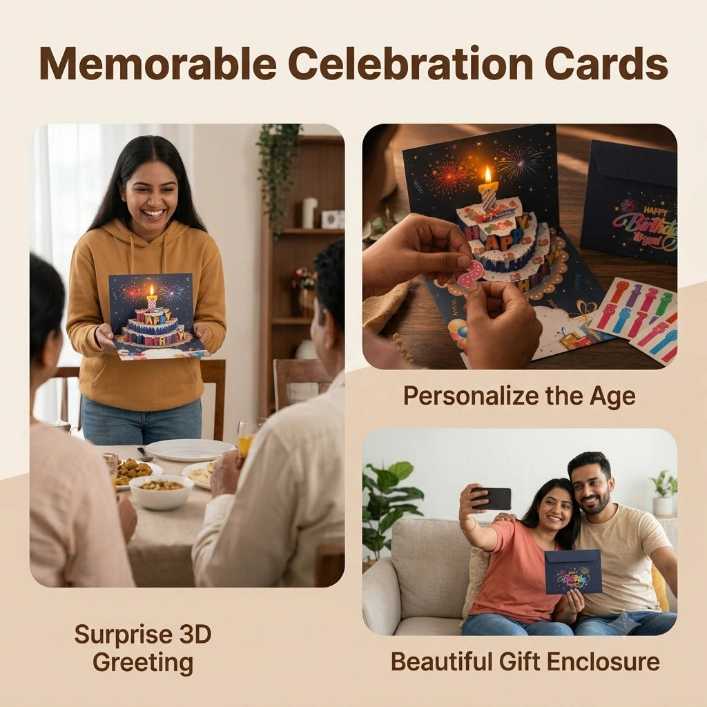 MelodyPop - 3D Birthday Card | Blowable LED Candle | Celebration Tune