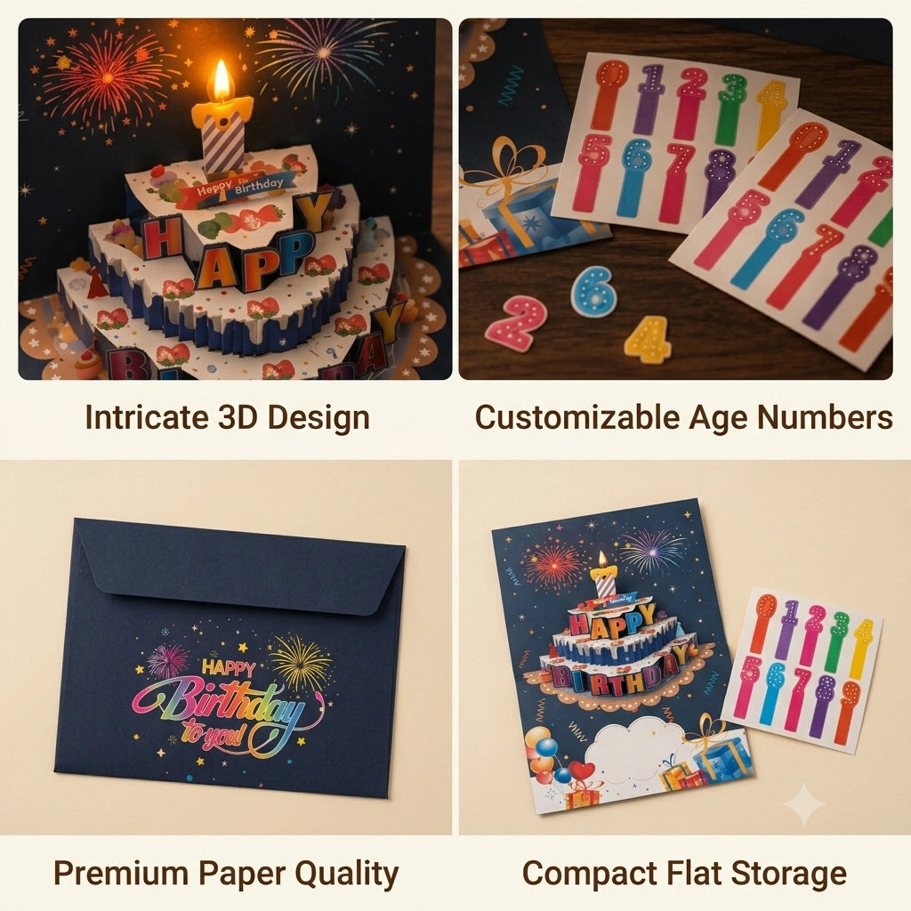 MelodyPop - 3D Birthday Card | Blowable LED Candle | Celebration Tune