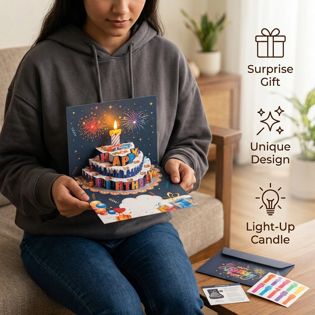 MelodyPop - 3D Birthday Card | Blowable LED Candle | Celebration Tune
