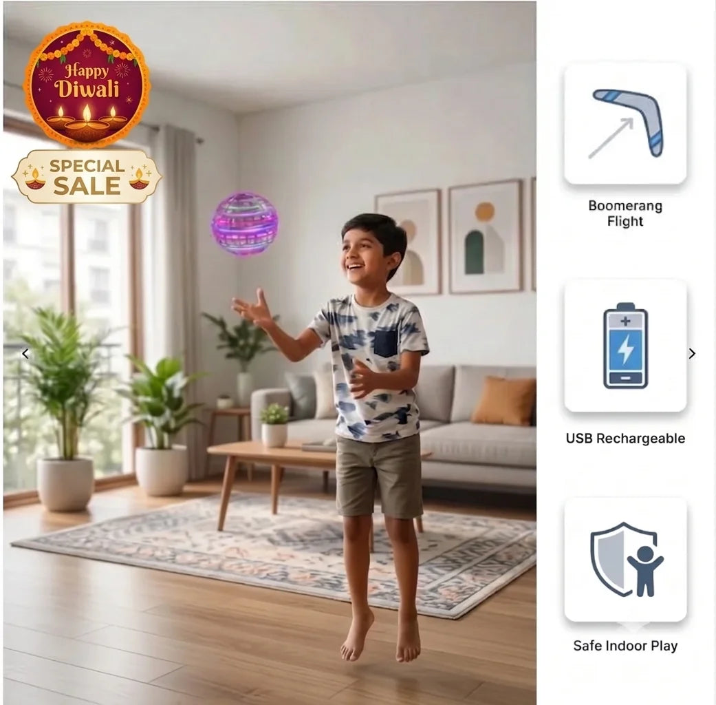 AeroSpin™ - Boomerang LED Ball | Sensor Hover | Auto-Return | Kid Safe