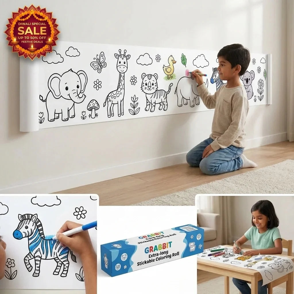 DoodleRoll™ -  Coloring Paper | 300 cm Canvas | Pre-Printed Designs | Easy Coloring