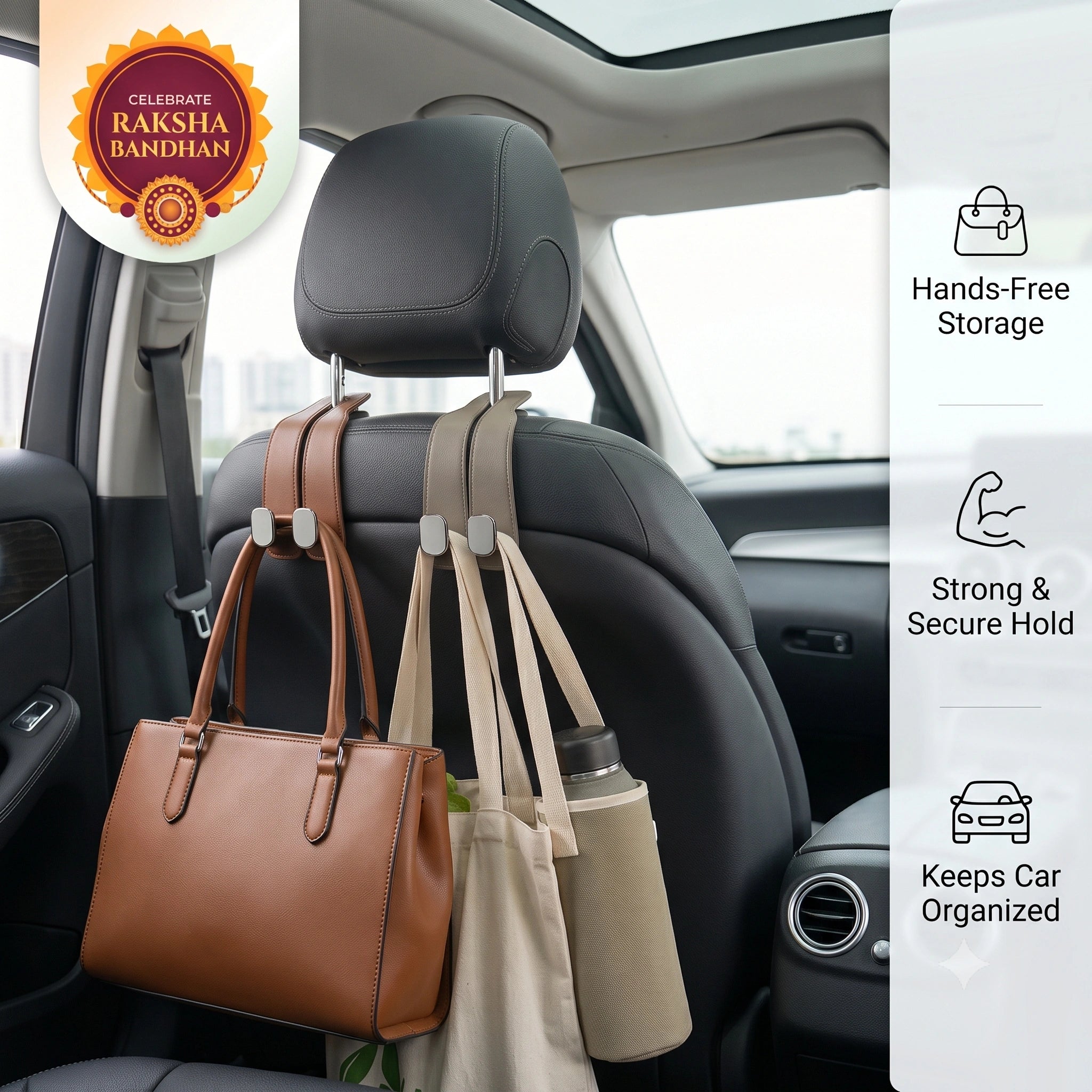 BagBuddy™ - Car Headrest Bag Holder | Secure Hanging | Easy Organisation | Premium