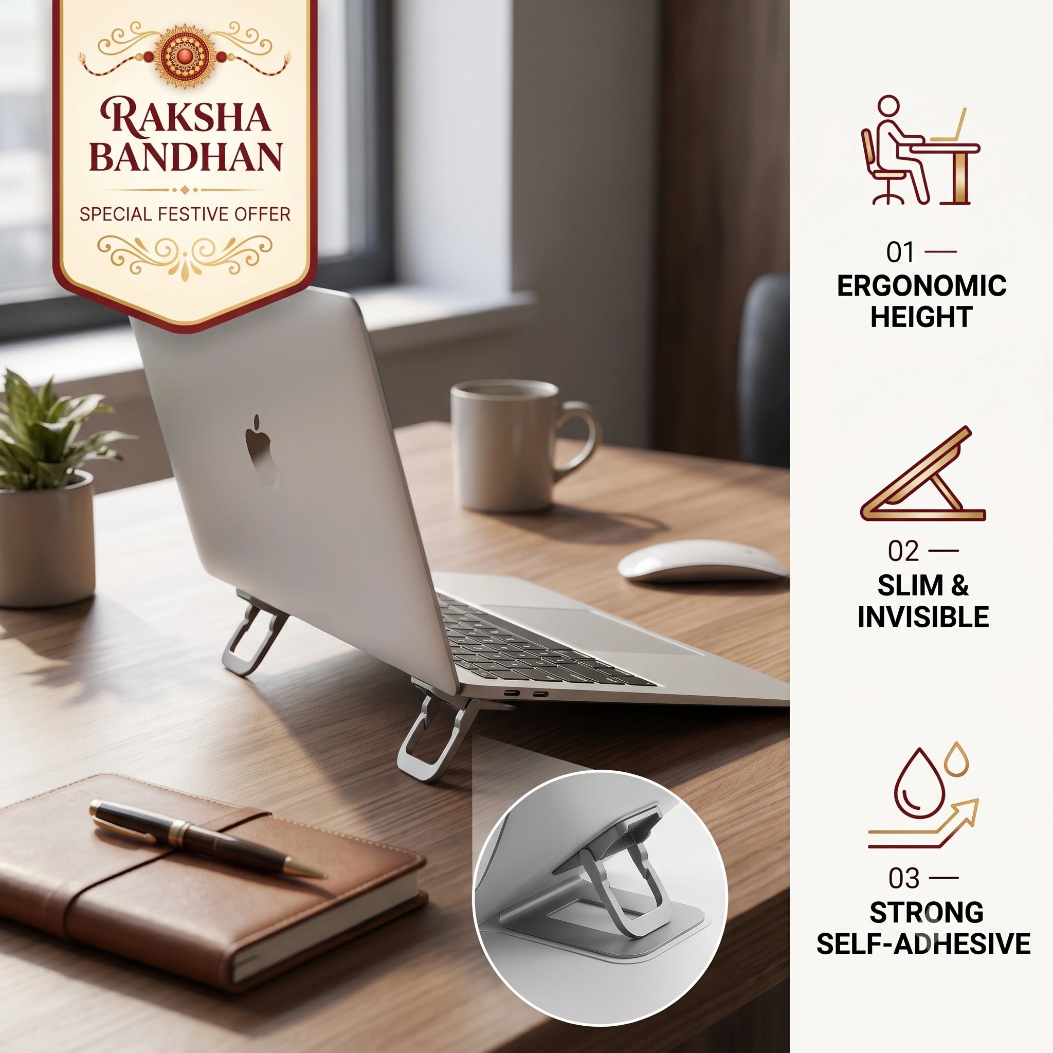 DeskLift™ - Compact Laptop Legs | Ergonomic Incline & Enhanced Airflow | Strong Stick | Lightweight Metal