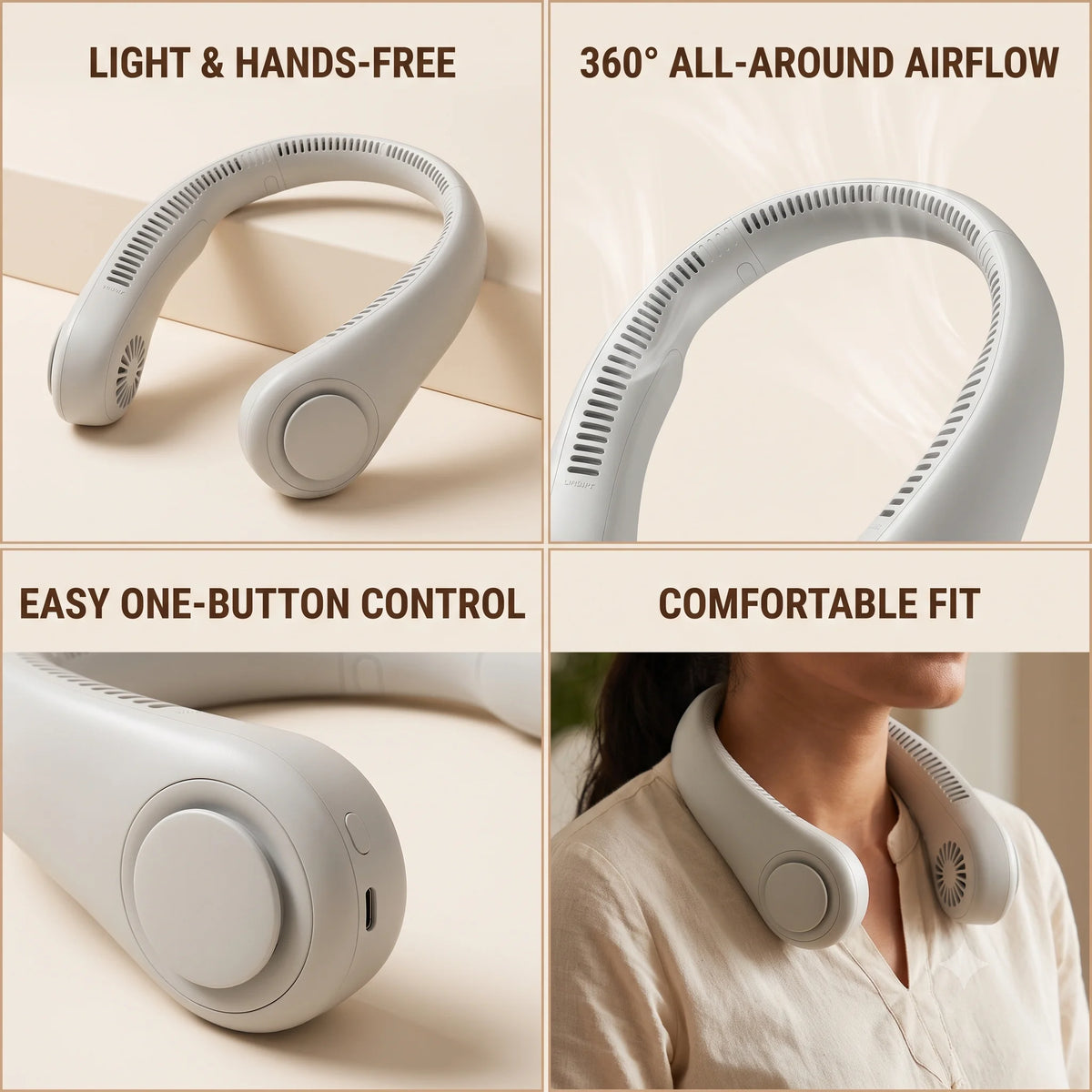 NeckFan - Rechargeable Neck Fan | 360° Airflow | 3 Speeds