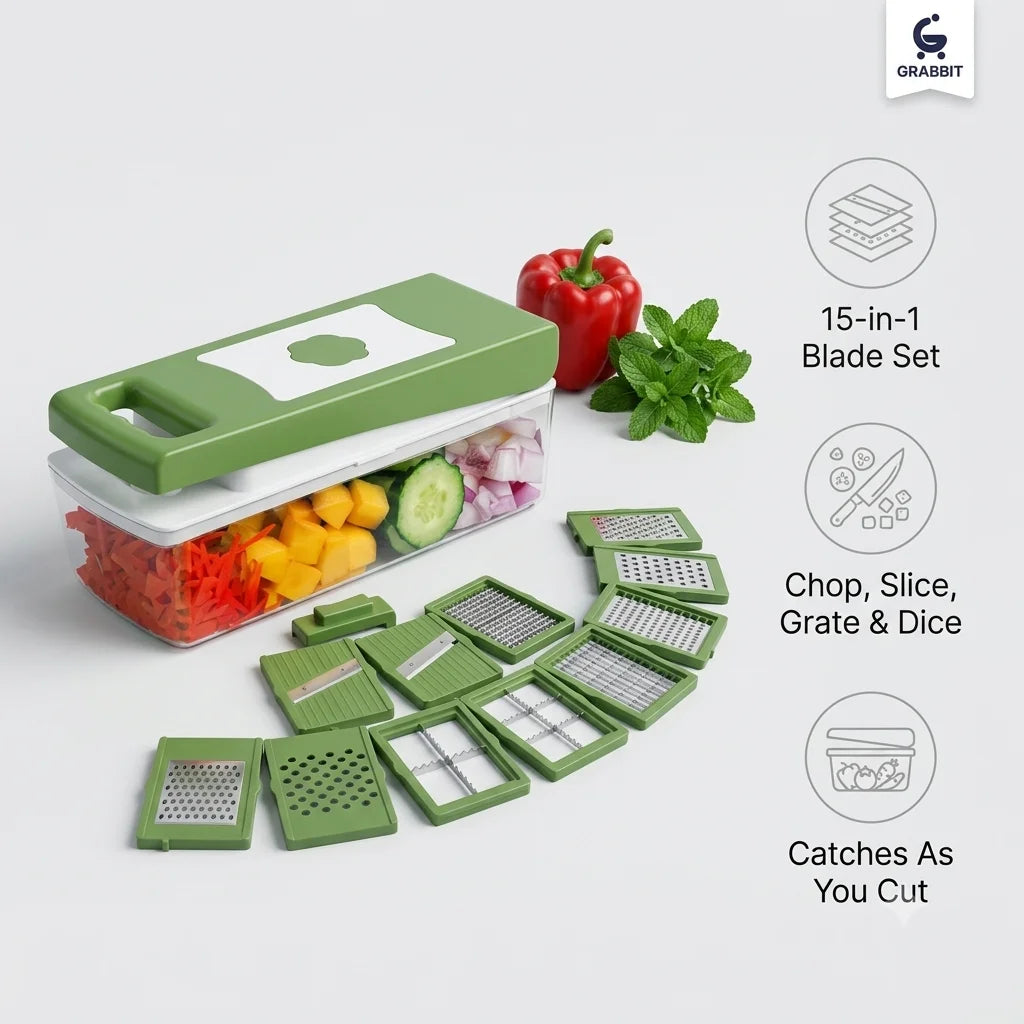 SmartChop -  15-in-1 Vegetable Chopper | Steel Blades | Catch Container