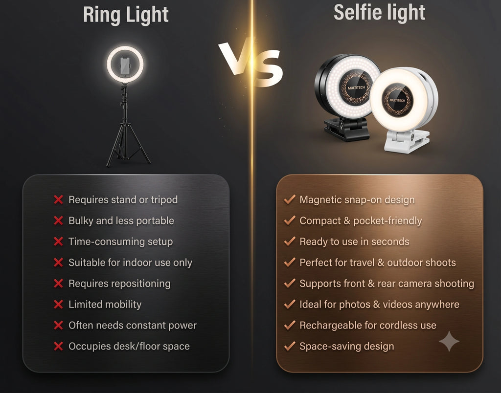 RotateEase -Magnetic Selfie LED Light | Built-In Mirror | 3 Light Modes | 360° Rotation