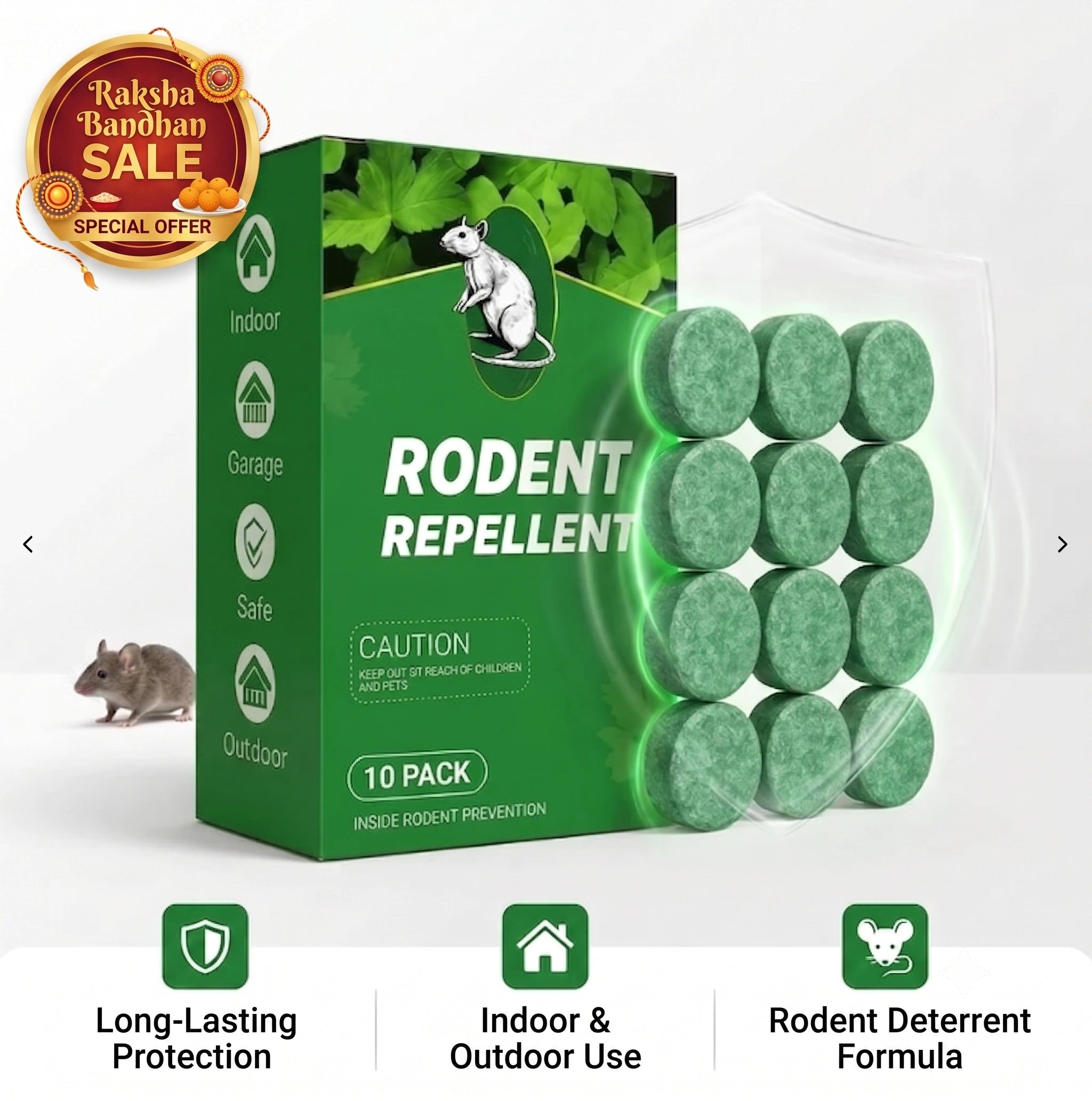 HomePestGuard - Rodent & Pest Repellent Tablets | Peppermint Infused | No-Kill Formula | Upto 30 Days Protection