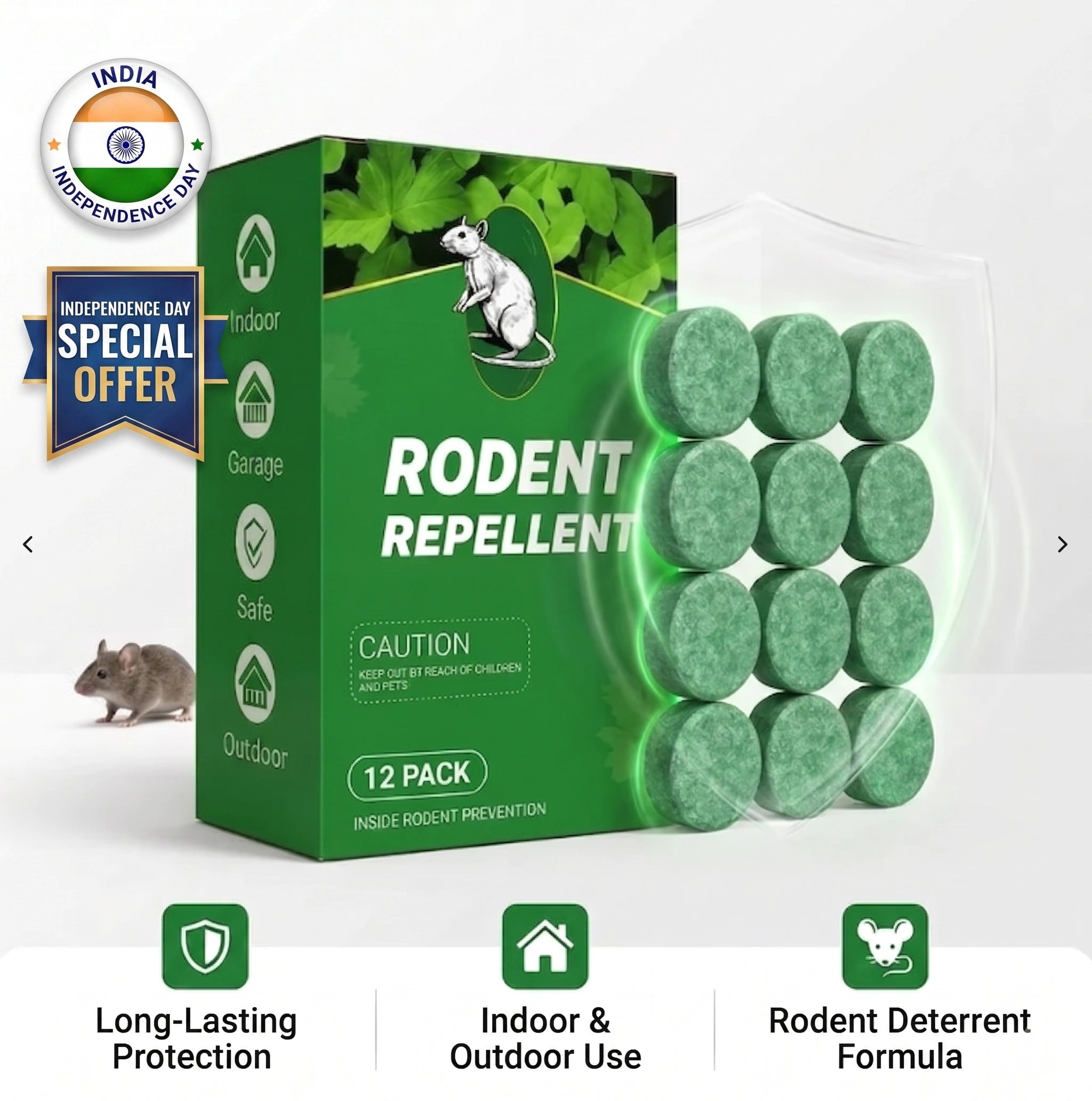 HomePestGuard - Rodent & Pest Repellent Tablets | Peppermint Infused | No-Kill Formula | Upto 30 Days Protection