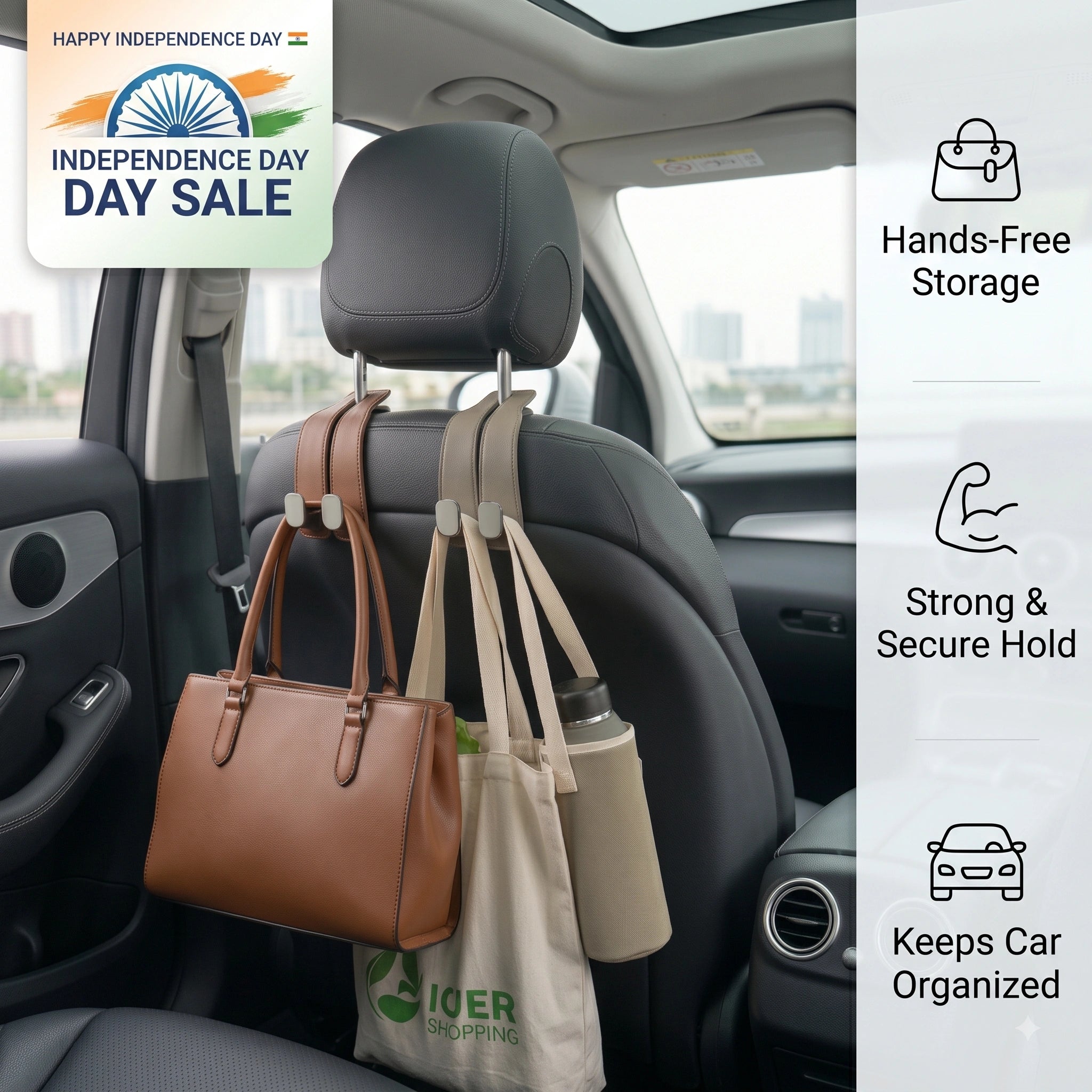BagBuddy™ - Car Headrest Bag Holder | Secure Hanging | Easy Organisation | Premium