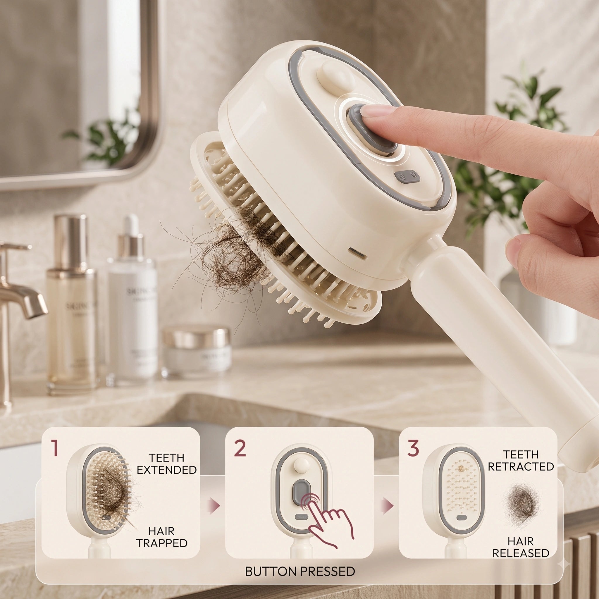 AirComb — Electric Steam Brush | Lightweight ABS Design | Air-Padded Massage