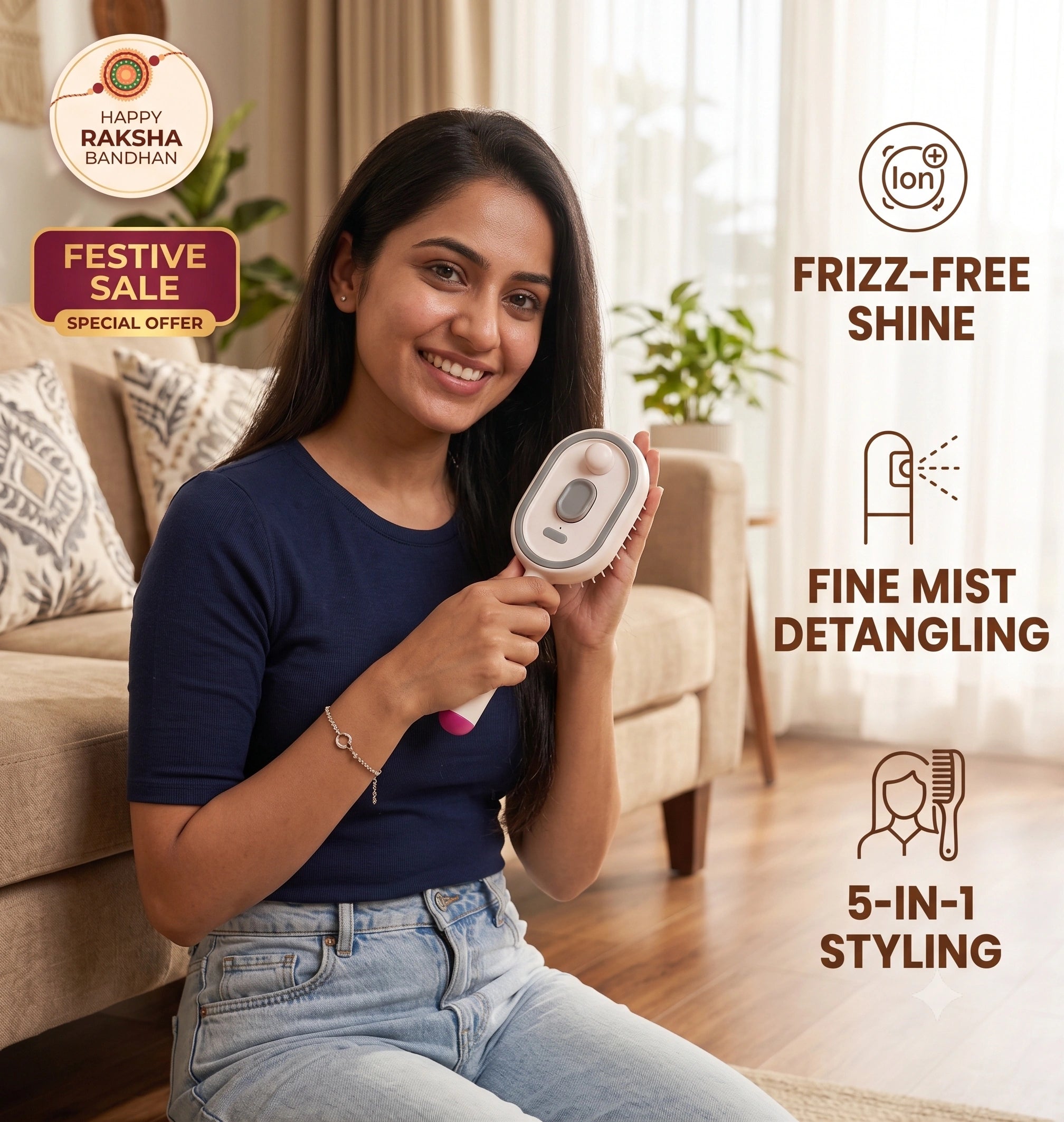 AirComb — Electric Steam Brush | Lightweight ABS Design | Air-Padded Massage