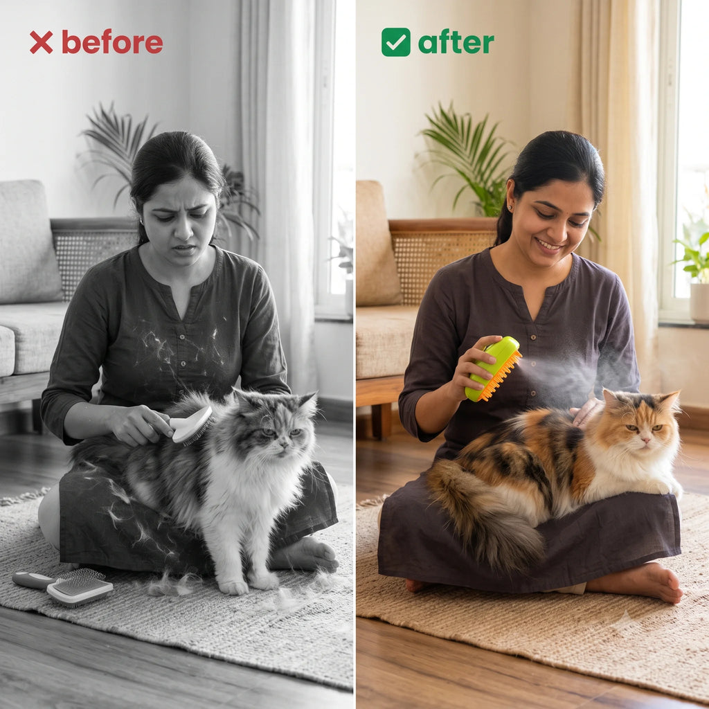 PetSpa™ - Pet Grooming Brush | Steam Spray | | Gentle Massage | Soft Bristles