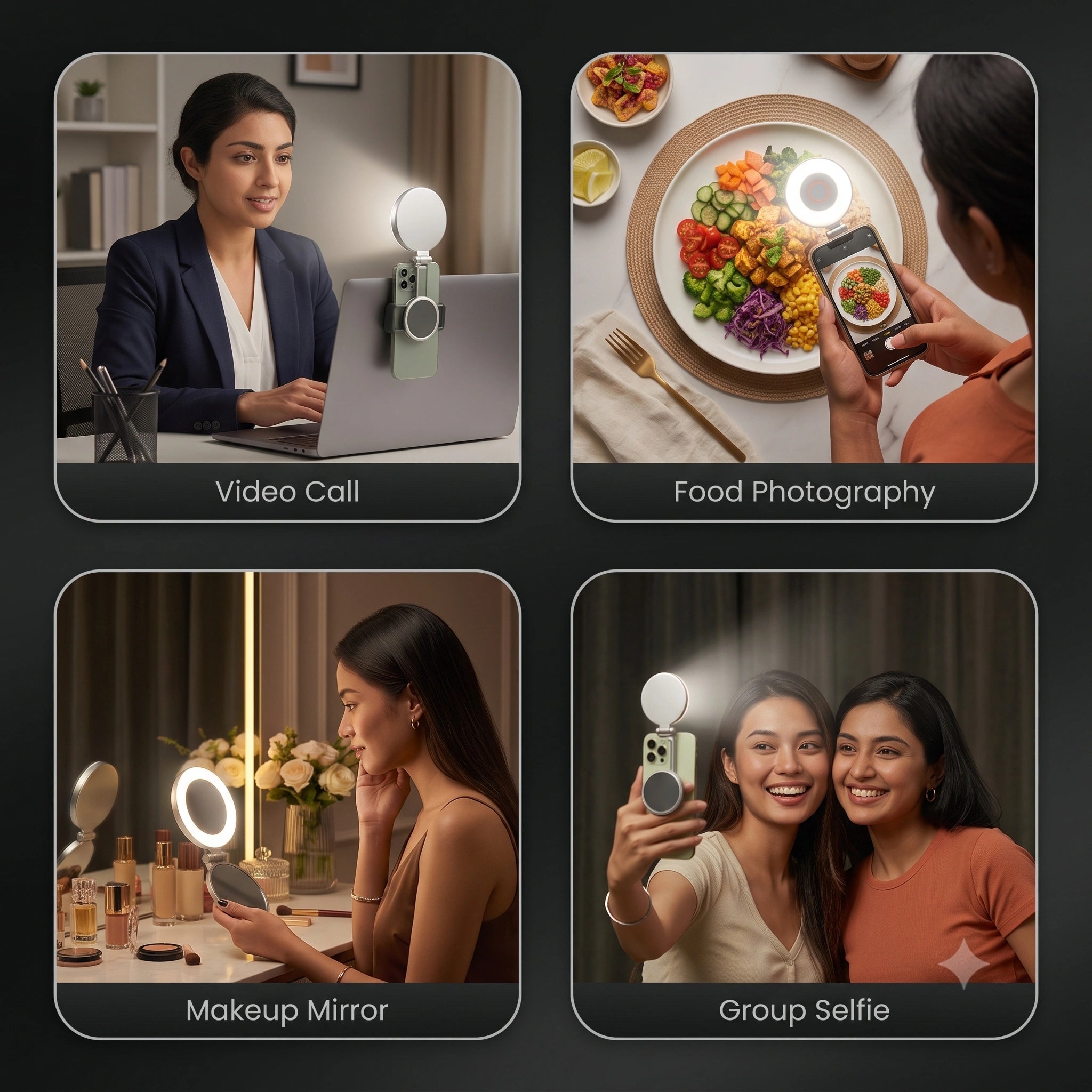 RotateEase™ -Magnetic Selfie LED Light | Built-In Mirror | 3 Light Modes | 360° Rotation