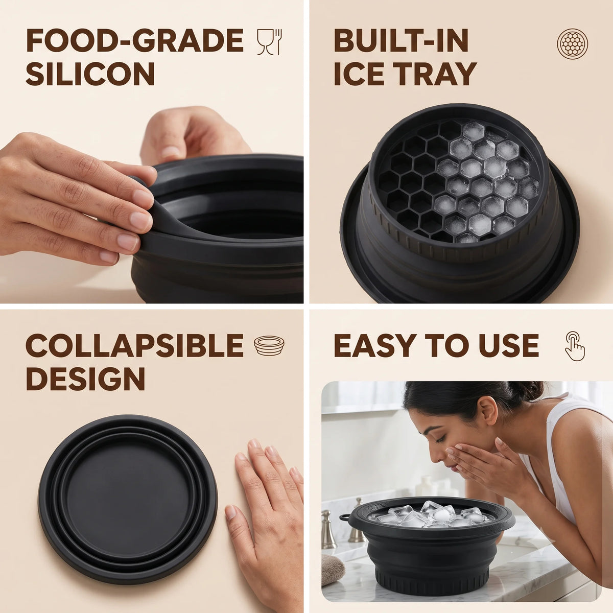 FacePlunge™ - Facial Ice Bath Bowl | Built-In Ice Cube |  Flexible Silicone