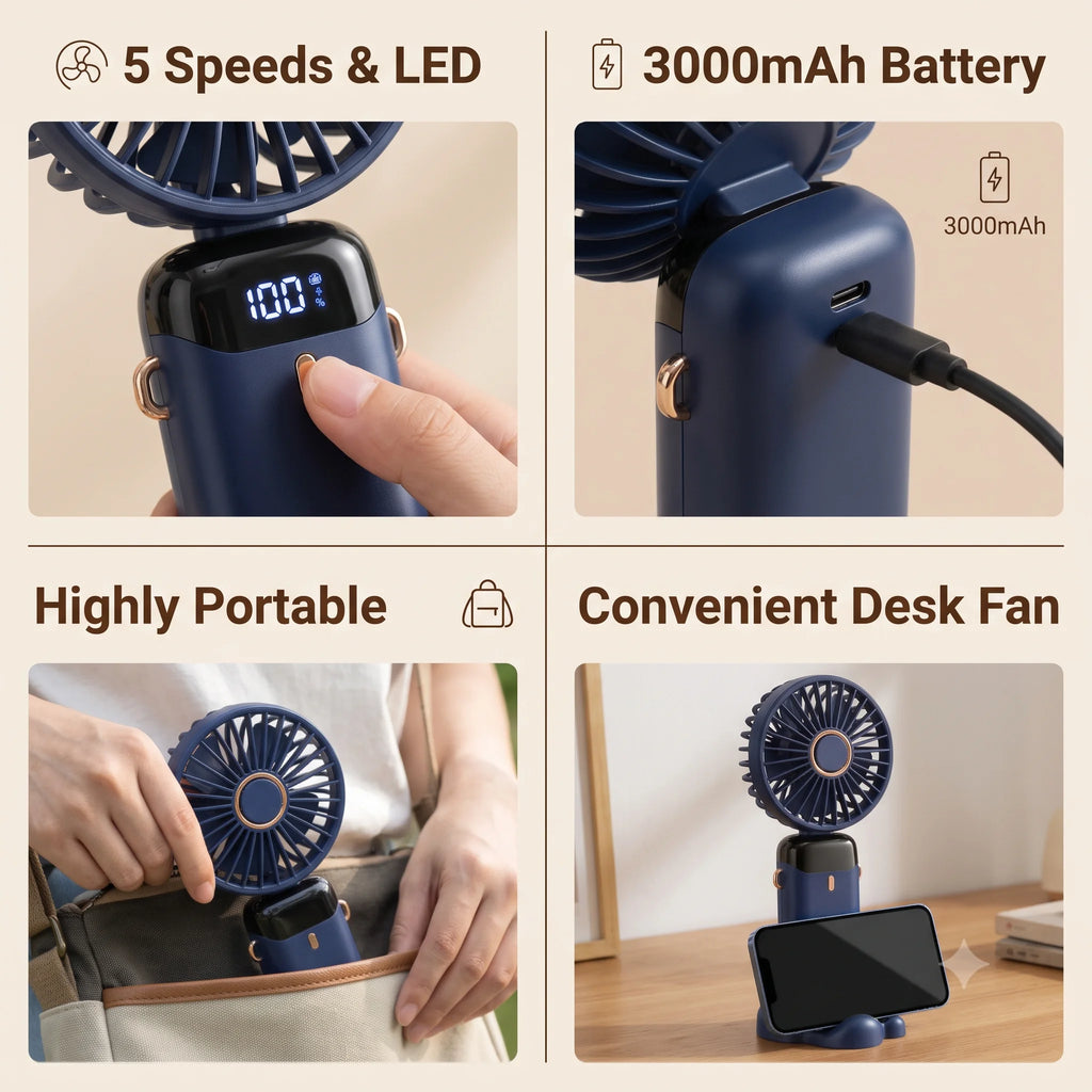 PocketFan- Foldable Handheld Fan | Desk Use | 5 Speeds