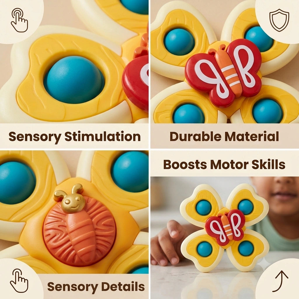 SpinPlay - Colourful Interactive Baby Toy | Sensory Stimulation | Easy Stick & Spin