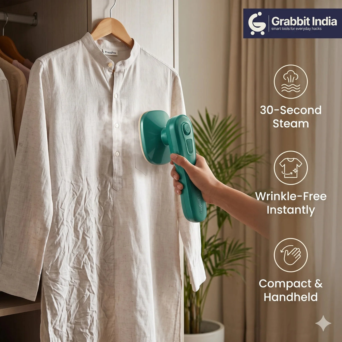 PressPro™ - Handheld Steam Iron | Garment Steamer | 30-Sec Wrinkle-Free